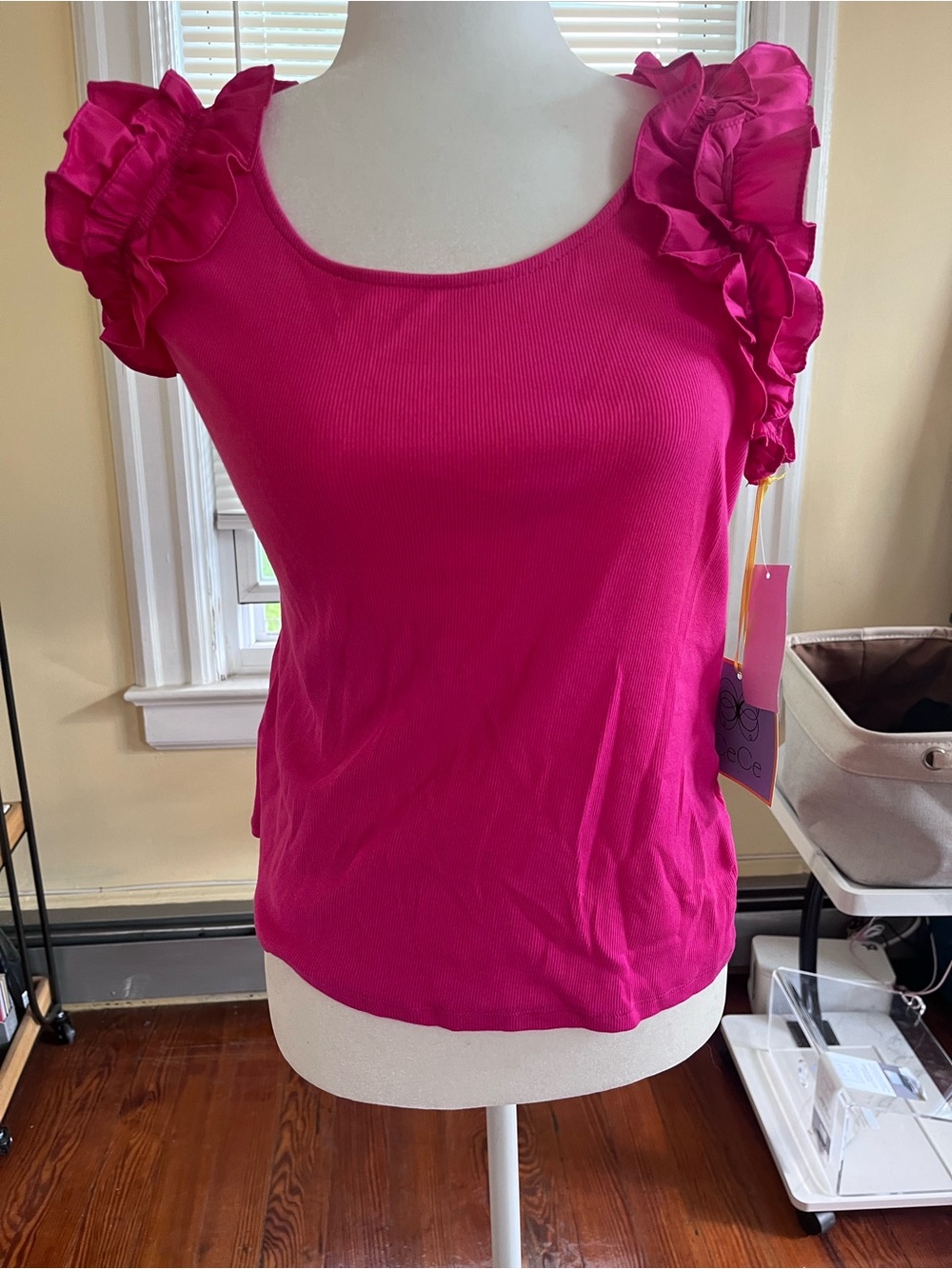 CeCe Women's Ruffled Sleeve Scoop Neck Top - Hot Pink
